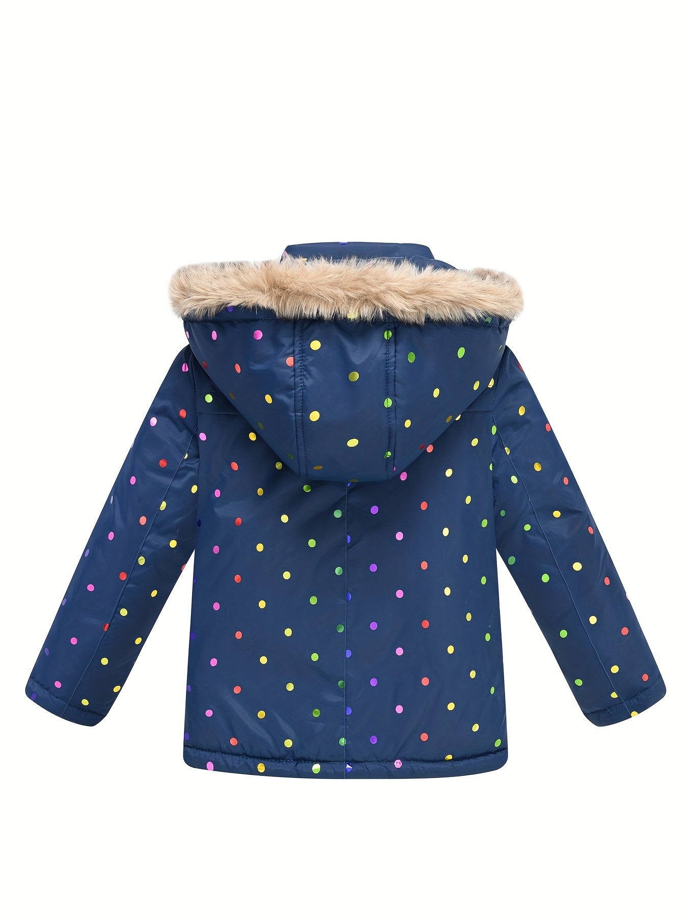 Thick Padded Full Print Hooded Coat For Girls, Detachable Hood Zip-up Casual Parkas For Winter/Fall, Stars/Dots Outdoor Cloth
