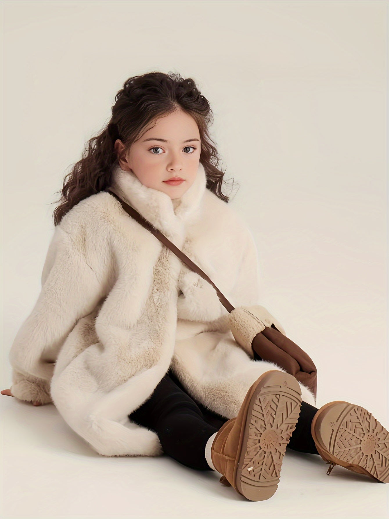 2024 Elegant Girls' Long Plush Coat - Warm, Thick Winter Jacket with Button Front & Round Neck, Perfect for Casual Outings