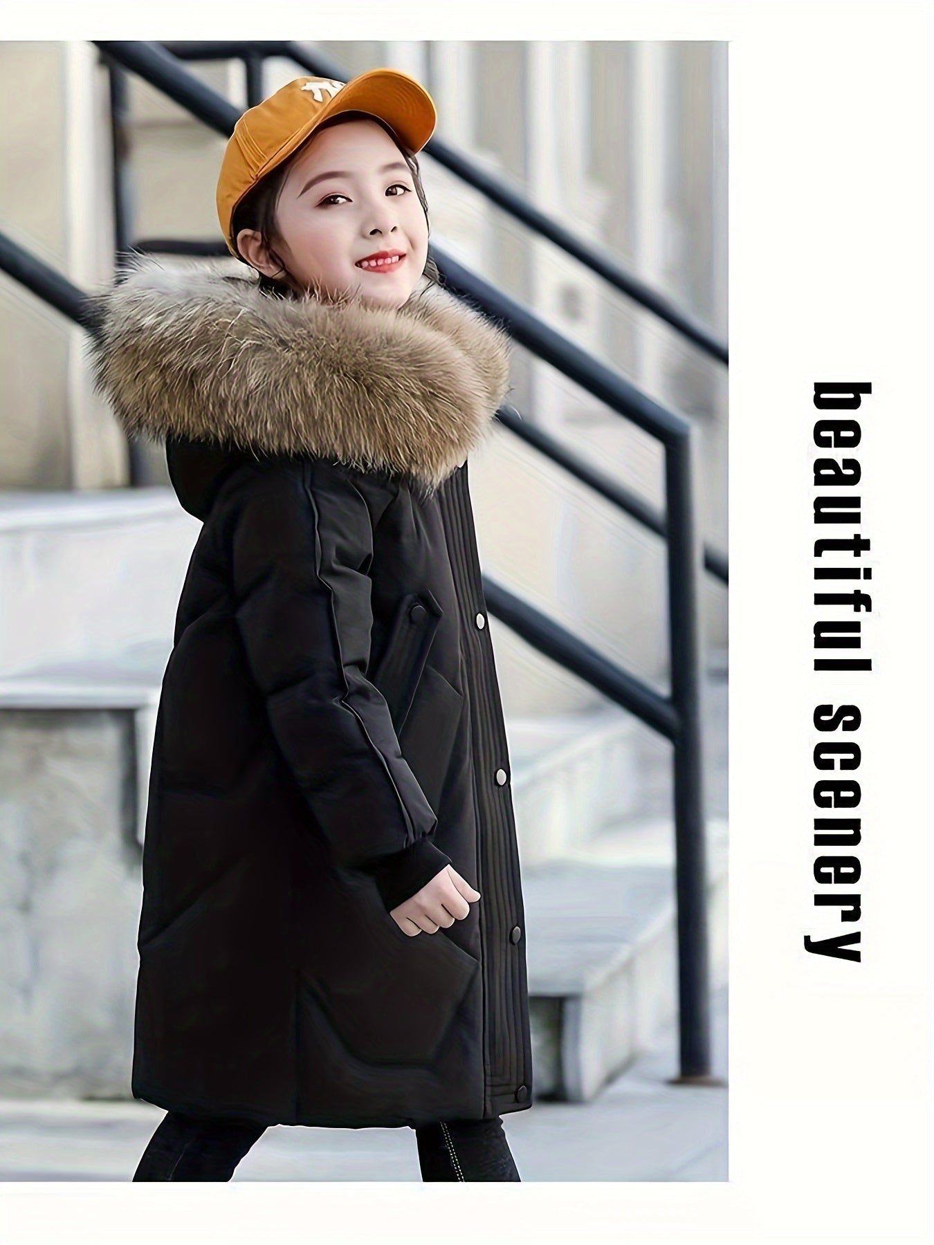 Chic Girls' Winter Parka - Thick, Waterproof Nylon Coat with Hood & Zip-Up Front, Casual Long Sleeve Outerwear for girls