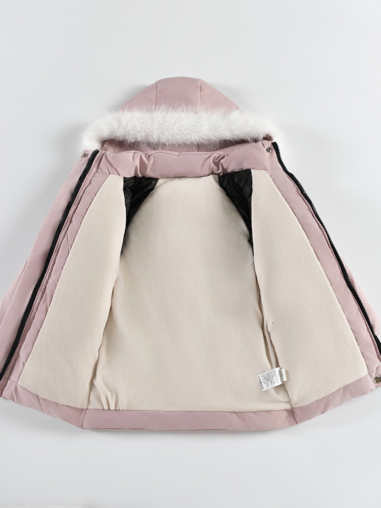 Snowy Playtime, Cozy & Stylish Girls' Winter Parka - Thick Fleece-Lined Hooded Jacket with Embroidery, Long Sleeves for Outdoor Fun