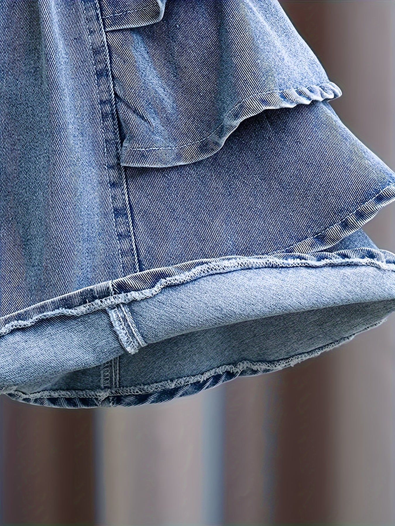 Ruffled Loose Fit Denim Culottes Shorts for Girls - Breathable, Comfy, and Cute Solid Color Umbrella Skirt Style with Slight Stretch Fabric - Perfect Holiday Gift or Summer Essential