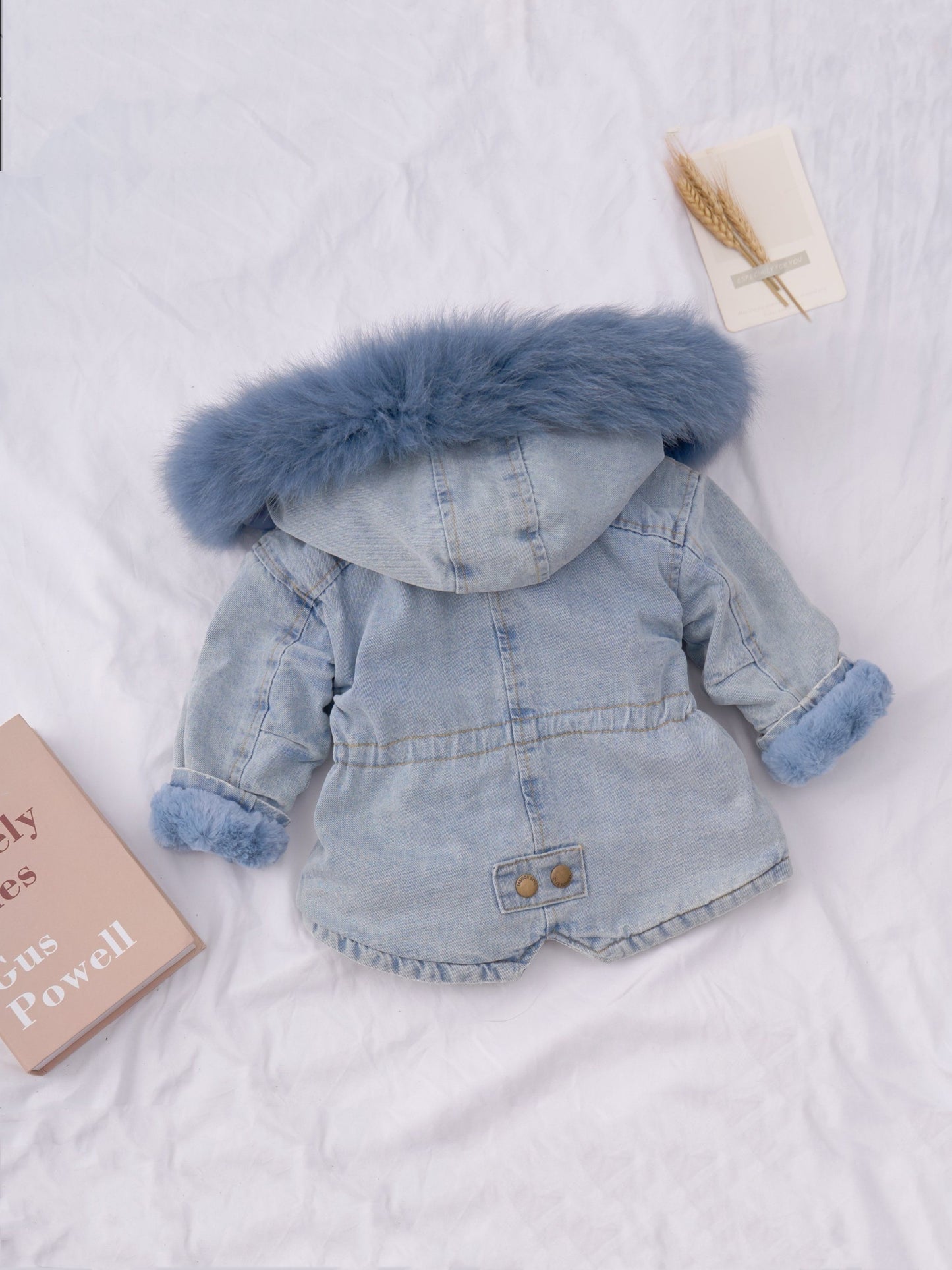 2024 Holly Oversized Denim Fur Hooded Winter Coat Jacket - Soft Faux Fur Lined, Water Resistant, Thicken Padded, Adjustable Hood, Zipper Closure, Stylish and Warm for Cold Weather
