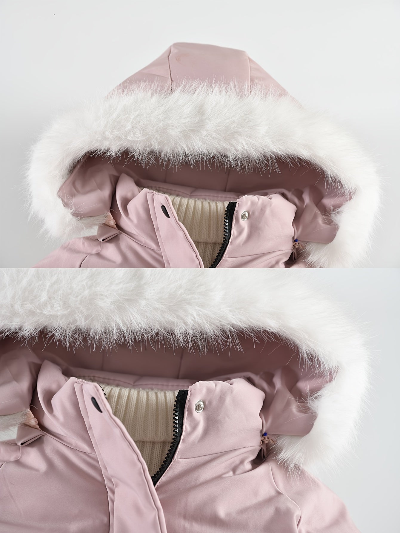 Snowy Playtime, Cozy & Stylish Girls' Winter Parka - Thick Fleece-Lined Hooded Jacket with Embroidery, Long Sleeves for Outdoor Fun