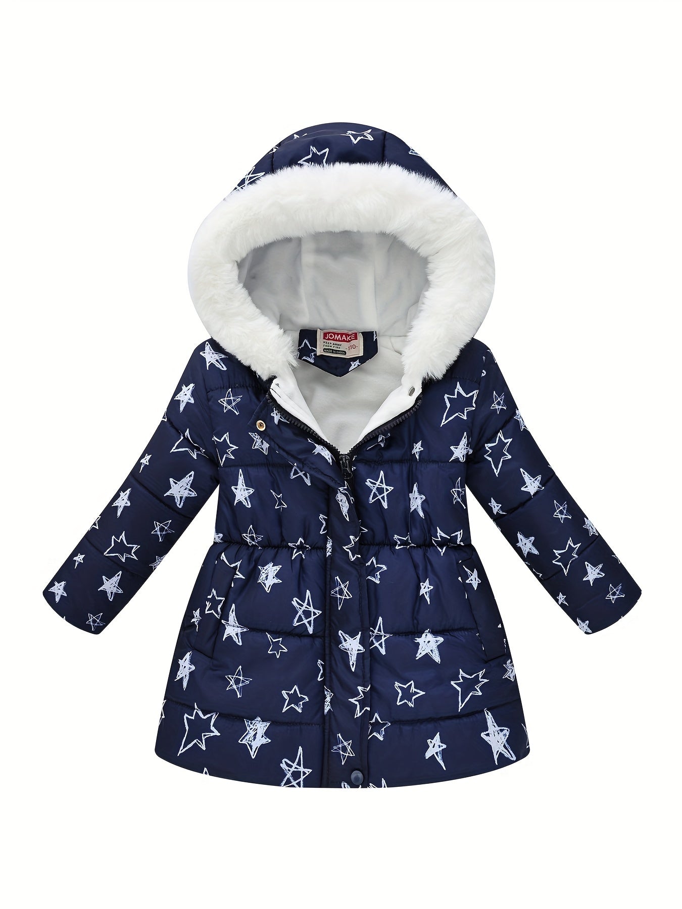 JOMAKE Girls' Cozy Fleece-Lined Hooded Jacket with Floral Print - Long Sleeve, Zip-Up Winter Outerwear for Youngsters