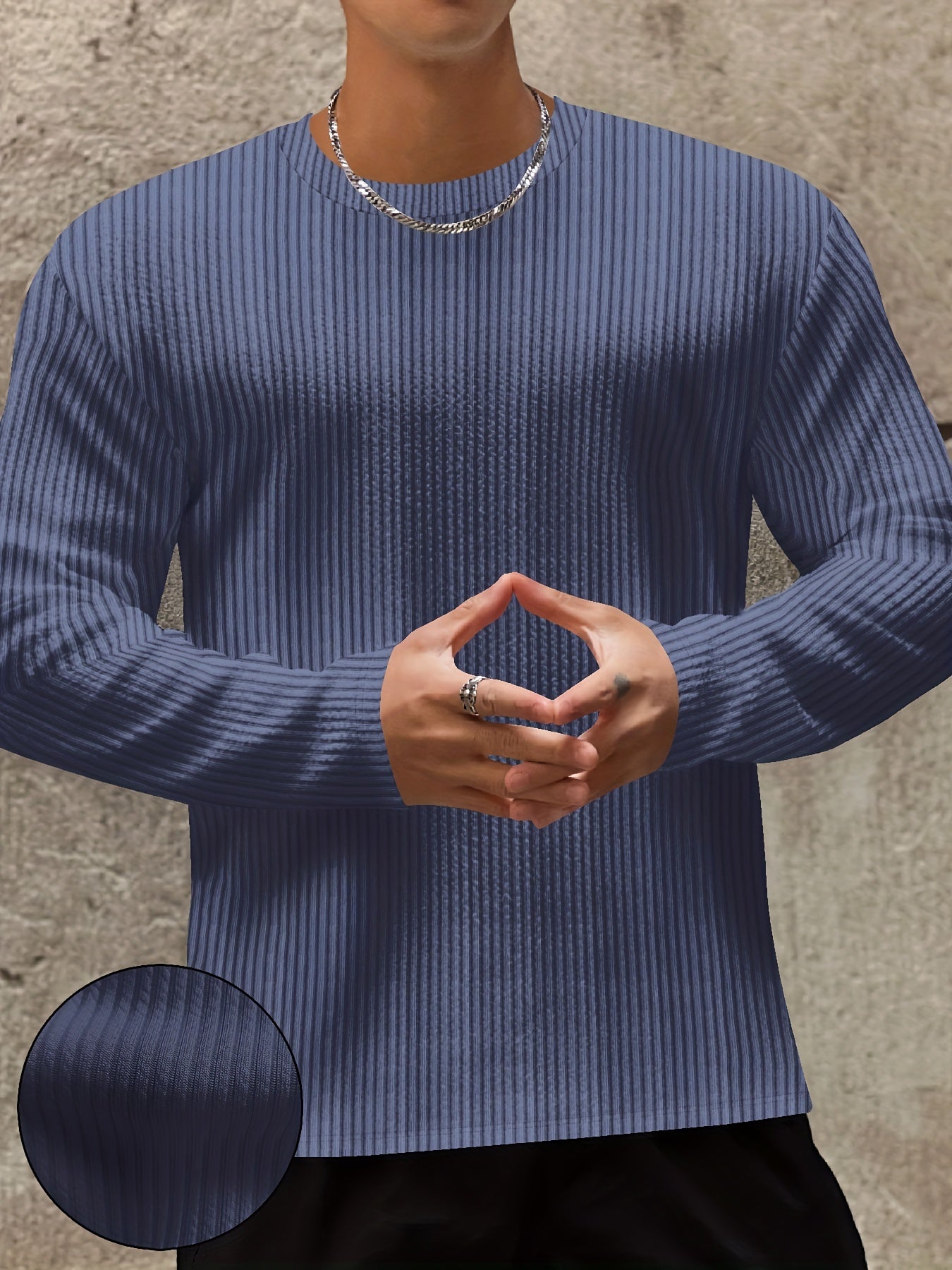 Long Sleeve Men's Striped Casual Crew Neck T-shirt, Outdoor Clothing