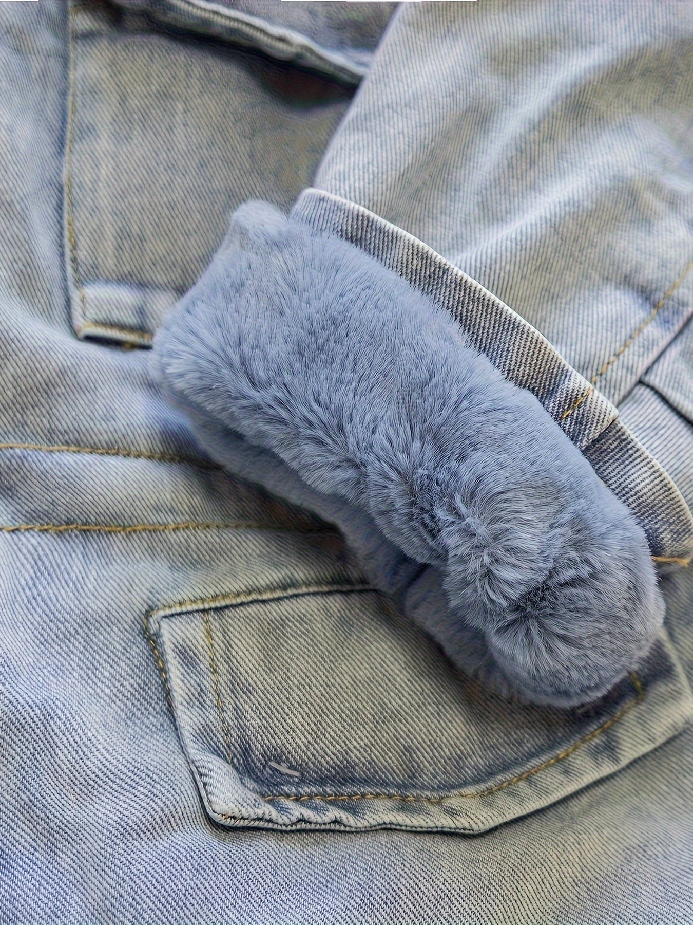 2024 Holly Oversized Denim Fur Hooded Winter Coat Jacket - Soft Faux Fur Lined, Water Resistant, Thicken Padded, Adjustable Hood, Zipper Closure, Stylish and Warm for Cold Weather