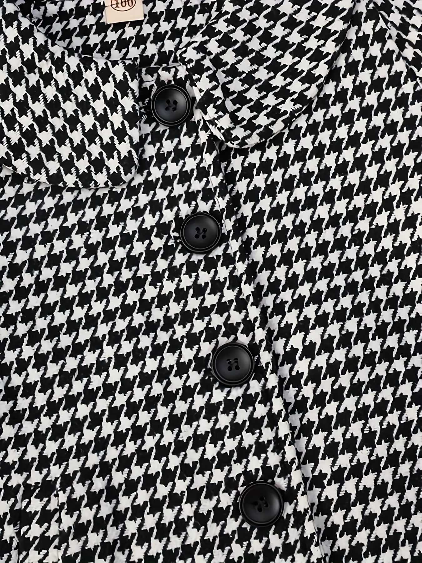 Elegant Houndstooth Dress Coat for Girls, Polyester Lapel Collar Flared Long Sleeve Single Button Coat, Spring/Autumn Mid-Length Children's Outerwear with Button Details - Non-Stretch Regular Fit