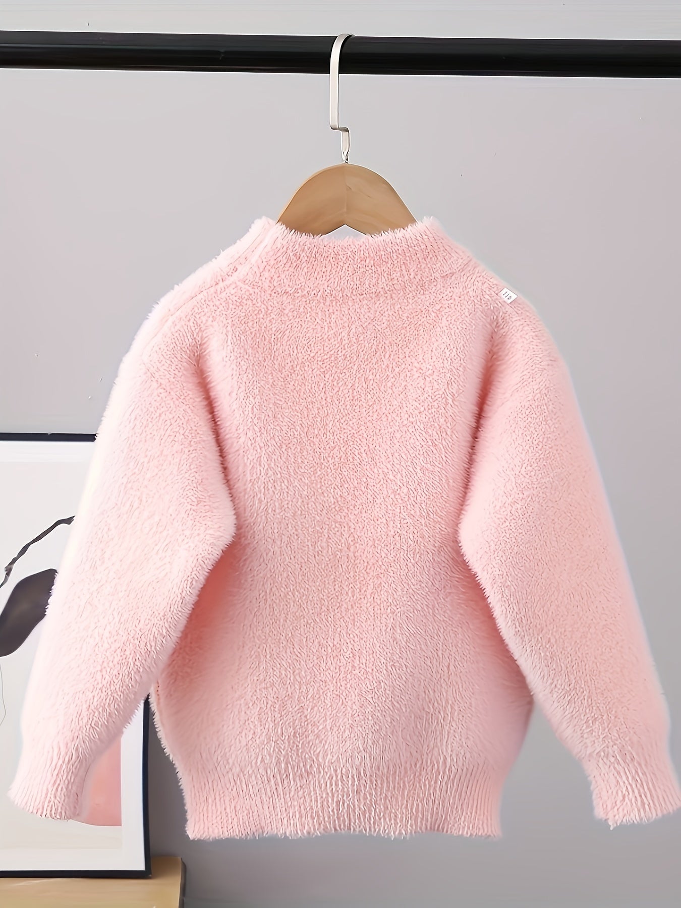 Bohemian Style Girls' Knit Sweater – Cartoon Print, Round Neck, Faux Mink Soft Pullover