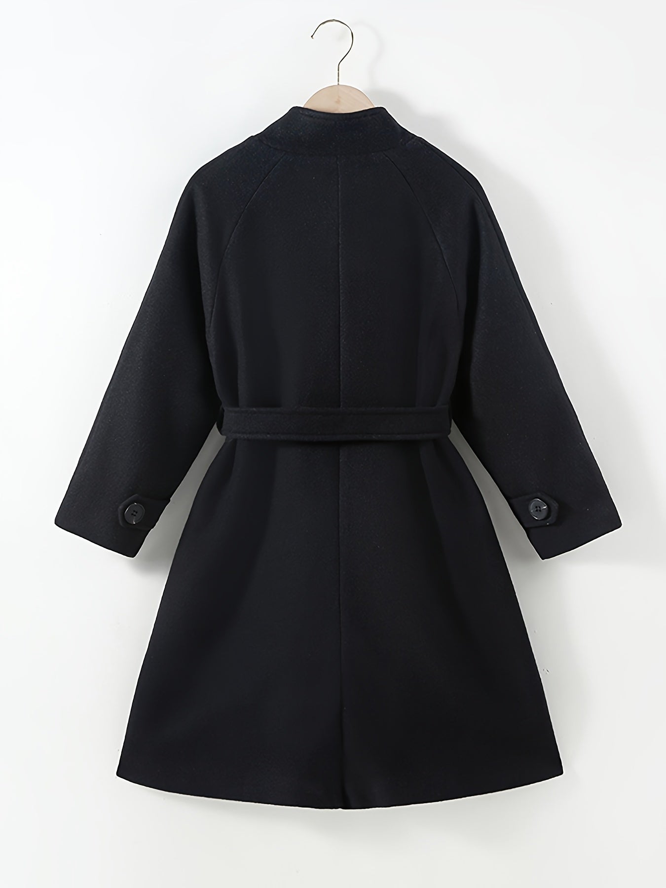 Girls' Classic Long Trench Coat With Belt - Long Sleeve Cheongsam Collar Elegant Outerwear