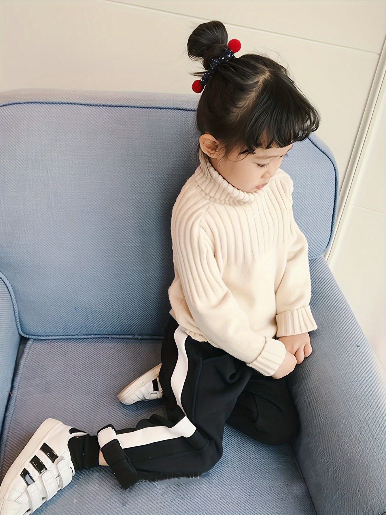 Children's Casual Chic Solid Color High Neck Knitted Pullover Sweater - Viscose Blend Long Sleeve Stretch Knit Top