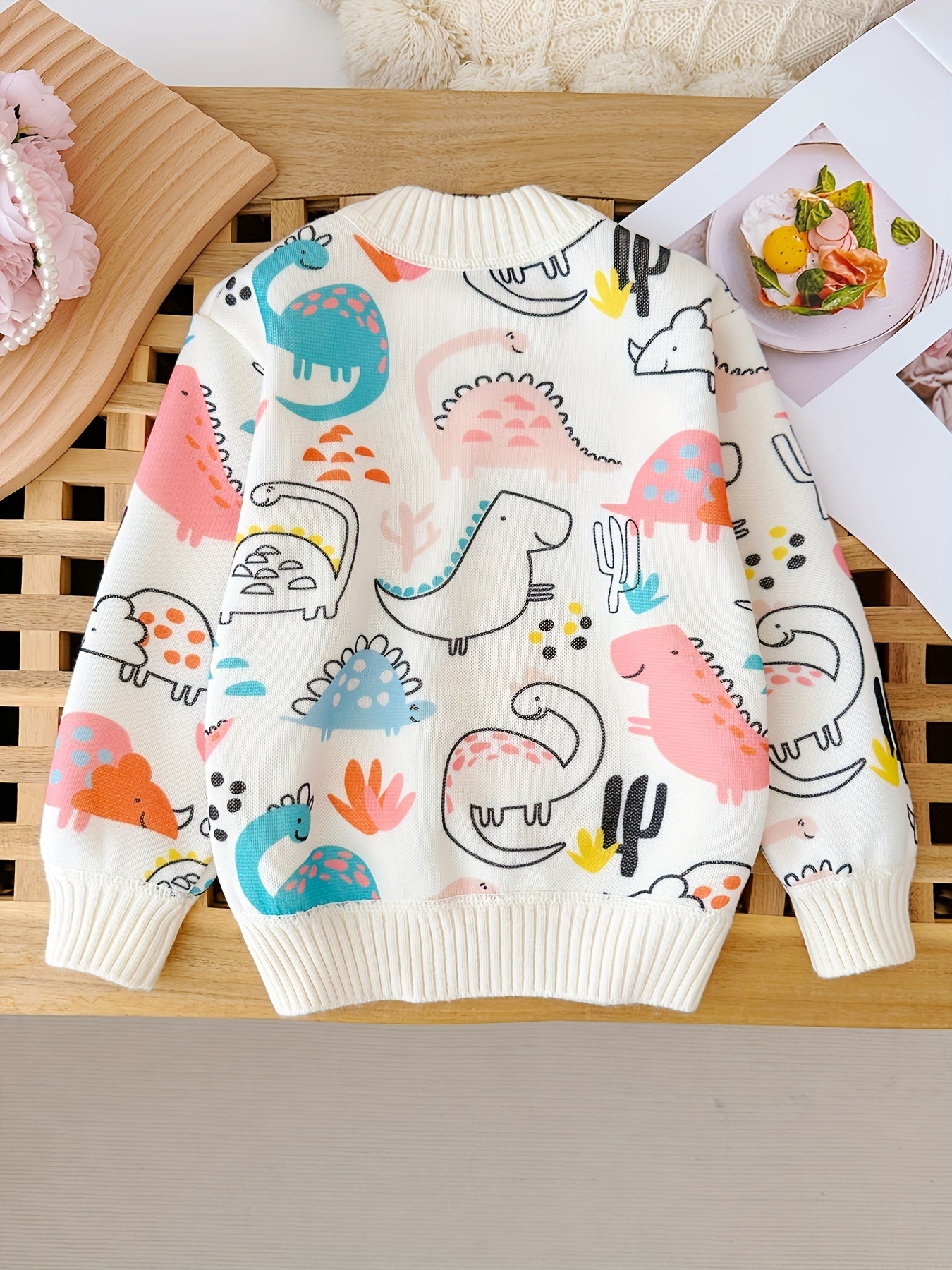 Children's Cartoon Dinosaur Sweater - Casual Polyester Knit Pullover with Round Neck, Long Sleeves, Regular Fit for Kids