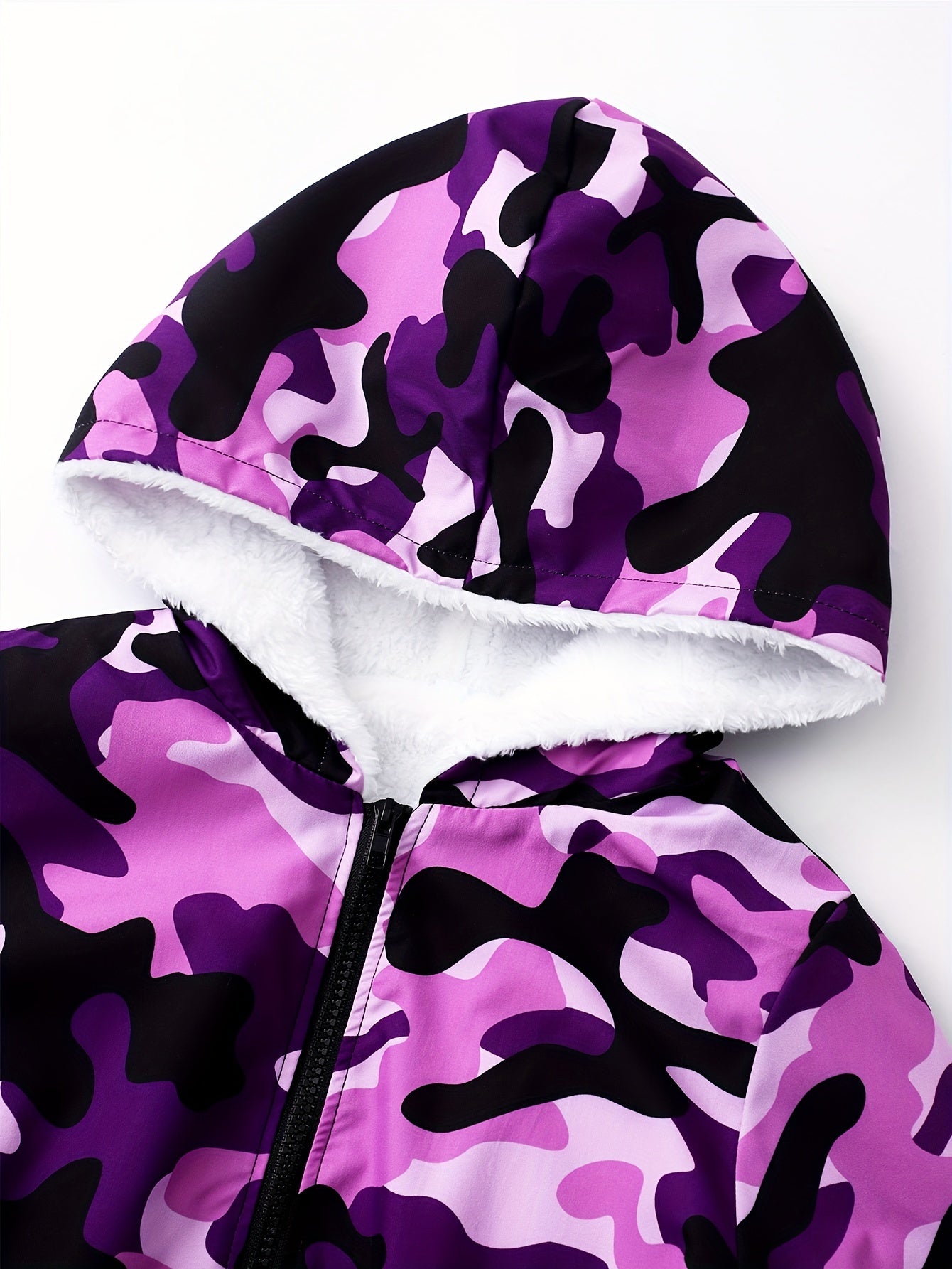 Girl's Camouflage Long Sleeve Hooded Jacket, Cute Trendy Versatile Fleece Lining Windproof Coat For Winter And Autumn