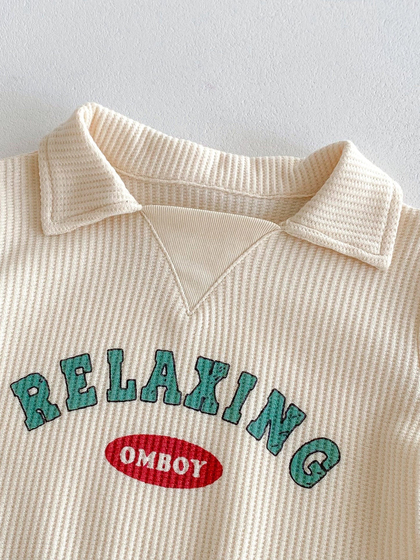 Baby's RELAXING Print 2pcs Sporty Style Summer Outfit, Ribbed Short Sleeve Top & Shorts Set, Toddler & Infant Girl's Outdoor Clothes For Daily/Holiday/Party