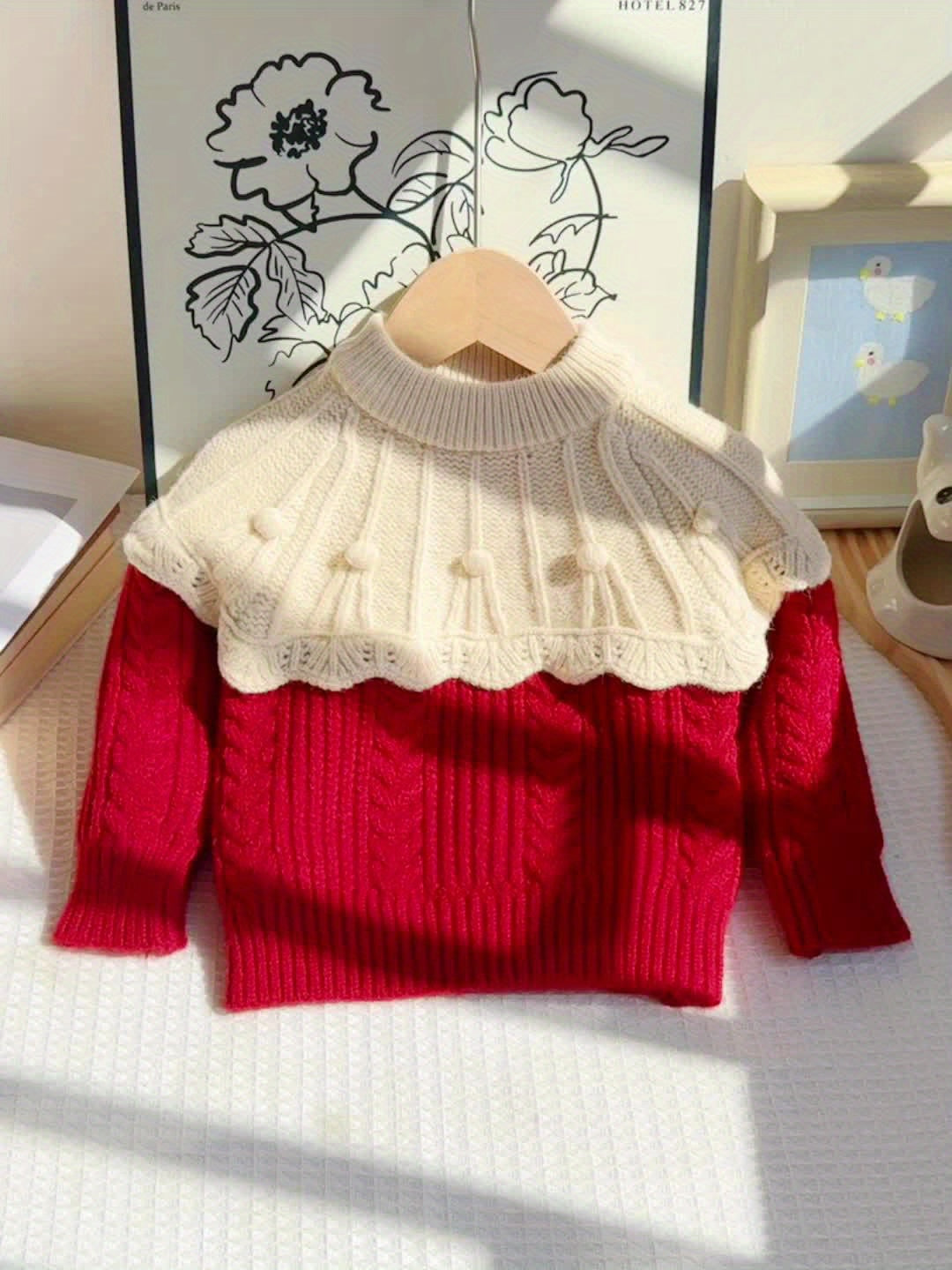 Girls' Princess-Style Long Sleeve Pullover Sweater with Lace Ruffle Knit Design, Perfect Christmas Gift for Spring and Autumn