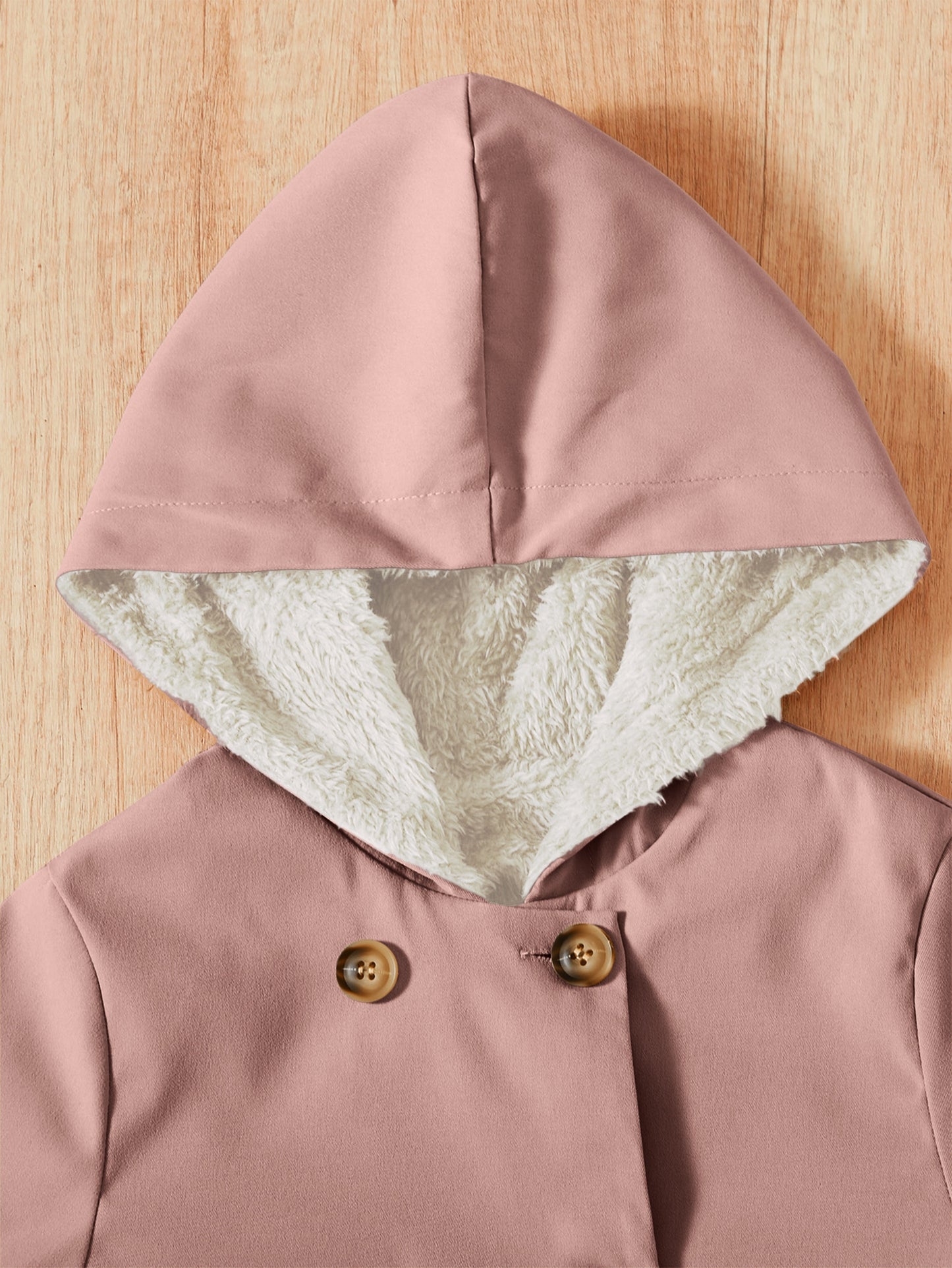 Double-Breasted Coat, Plush, Warm And Comfortable, Hooded Coat (Fake Fur, Plush Lining, Lining Composition 100% Polyester) Autumn And Winter Gift)