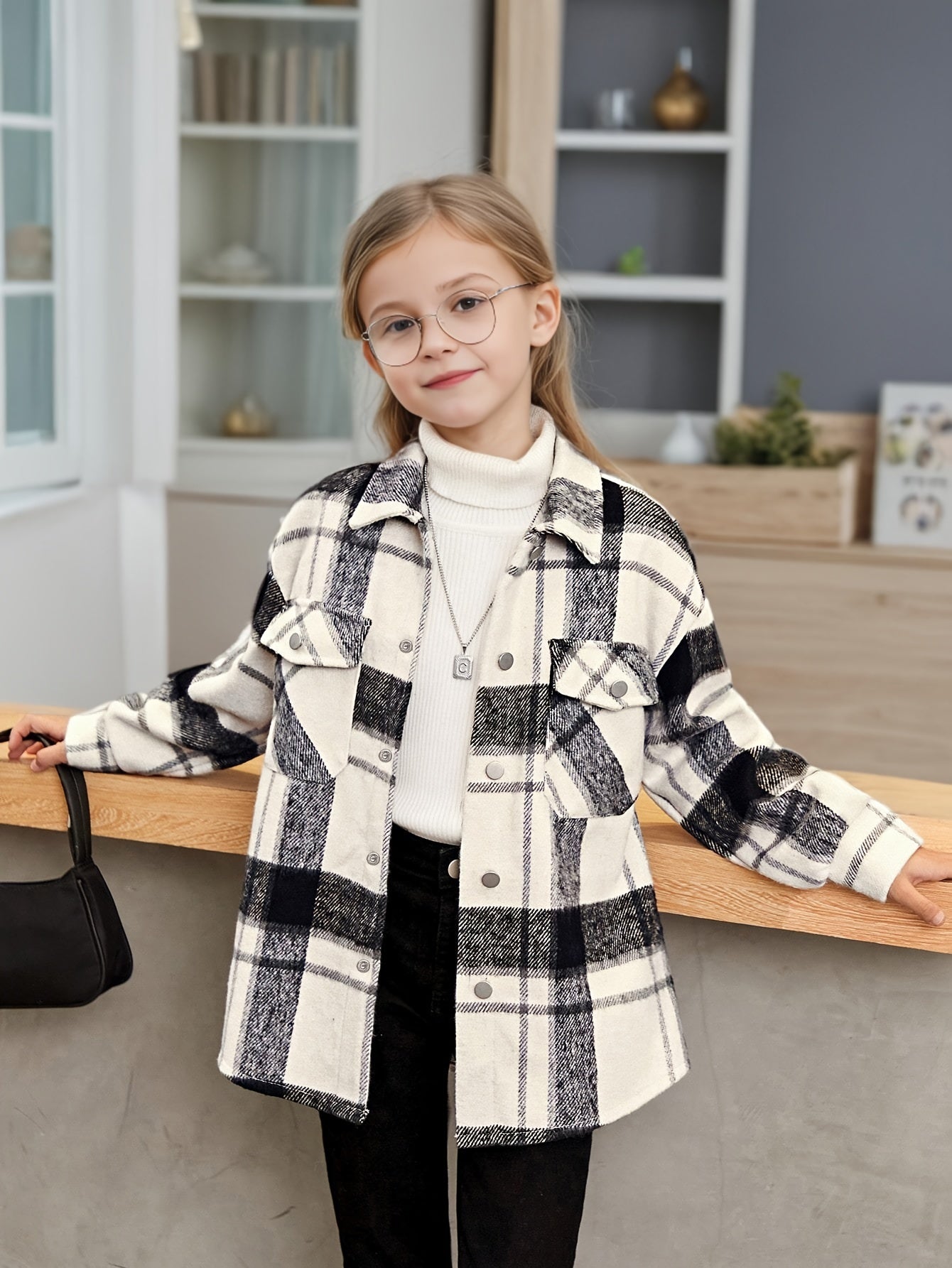 Girls' Fashionable Corduroy Coat - Long Sleeve, Plaid Pattern, Button-Up, Pockets, Water-Resistant, Warm, and Stylish for Spring, Fall, and Winter Outdoor Activities