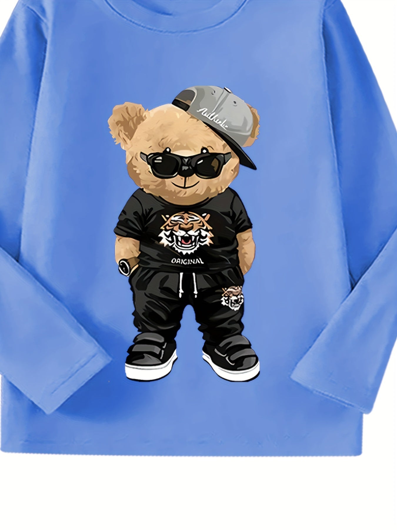 4-Pack Boys’ Teddy Bear Long Sleeve T-Shirts – Cute Cartoon Prints for Autumn/Winter