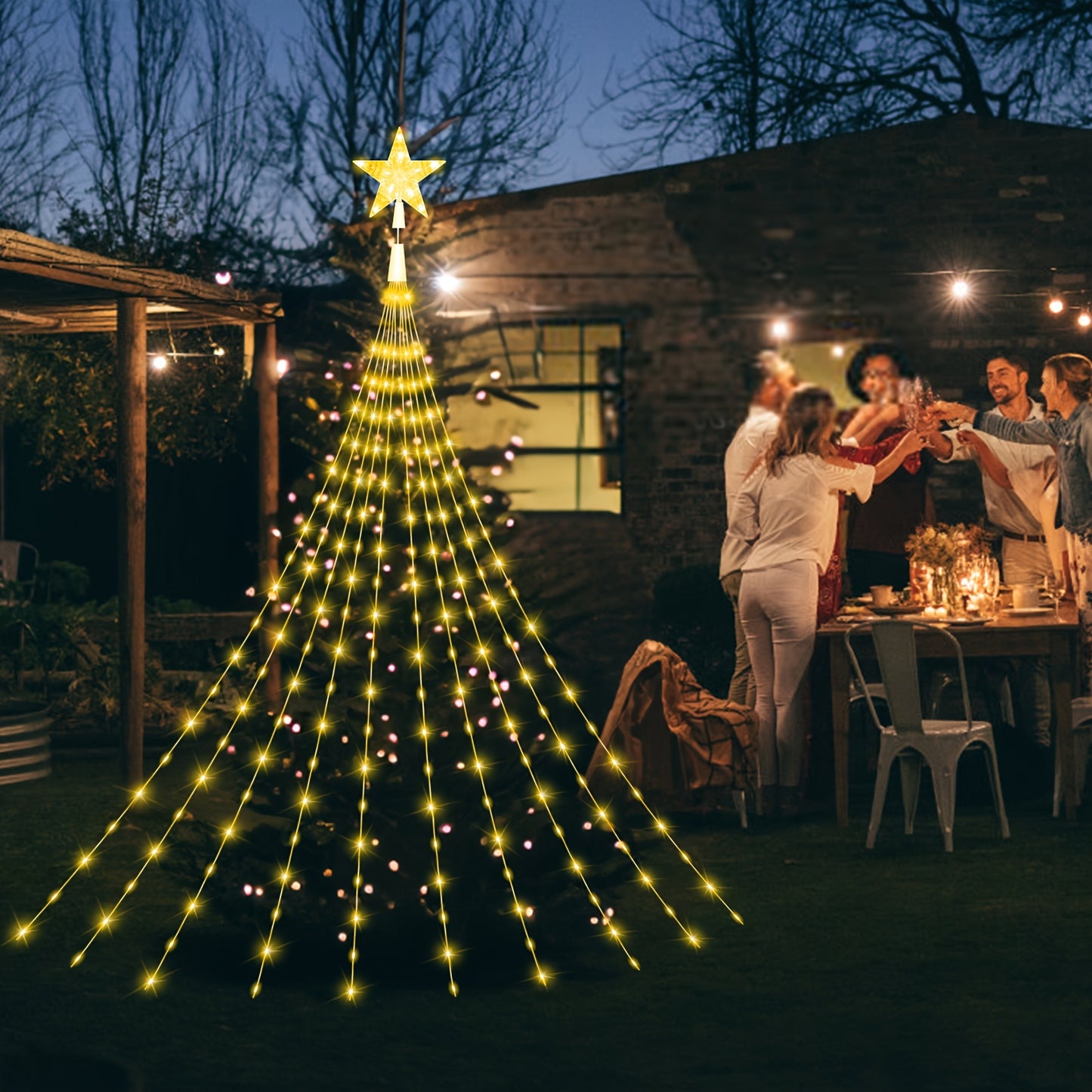 10ft Multicolor Star String Lights with 320 LEDs - Waterfall Christmas Tree Fairy Lights with Star Topper, 8 Lighting Modes for Indoor/Outdoor Holiday Decor, Christmas Decor