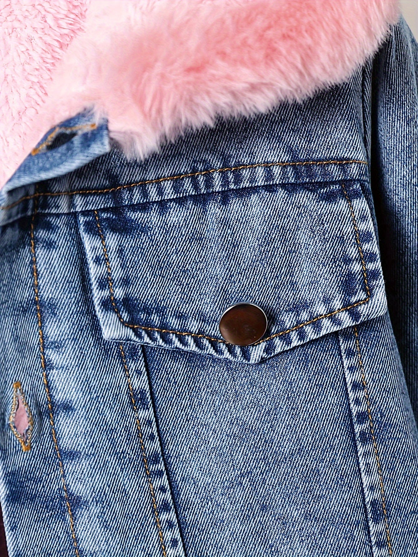 Girls' Cozy Fleece-Lined Hooded Denim Jacket - Long Sleeve, Button-Up