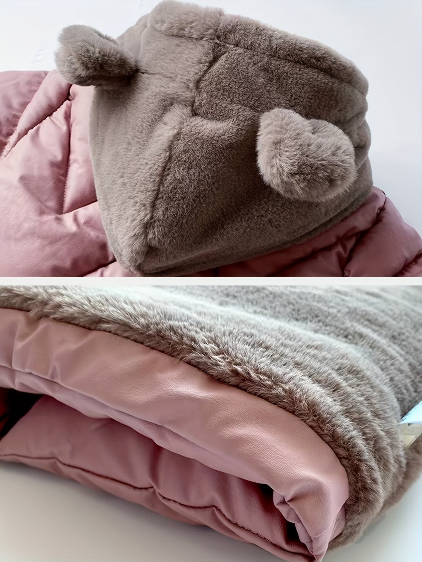 Girls’ Winter Cotton Jacket with Teddy Bear Ears – Hooded Mid-Length Pink Coat