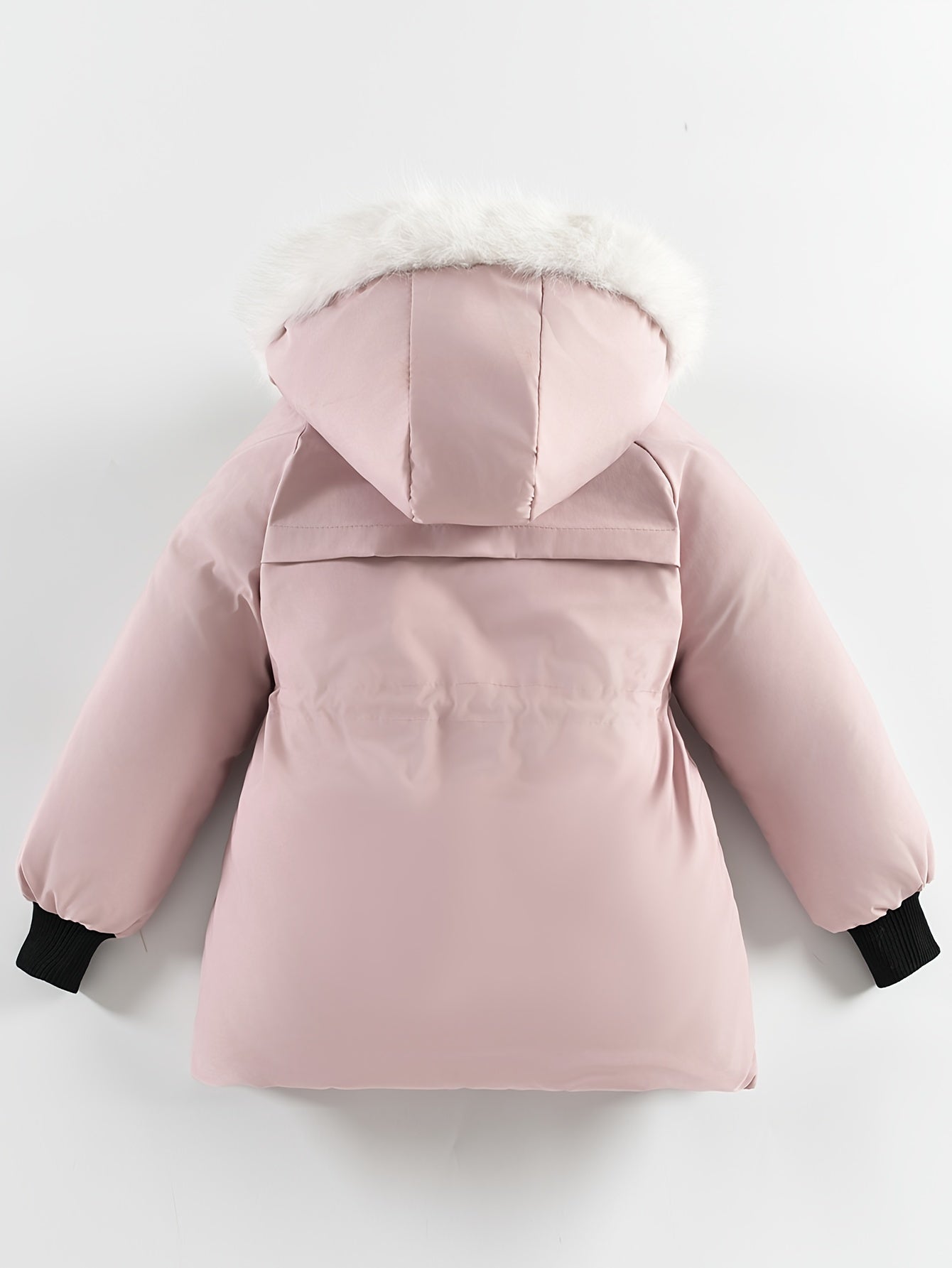 Snowy Playtime, Cozy & Stylish Girls' Winter Parka - Thick Fleece-Lined Hooded Jacket with Embroidery, Long Sleeves for Outdoor Fun