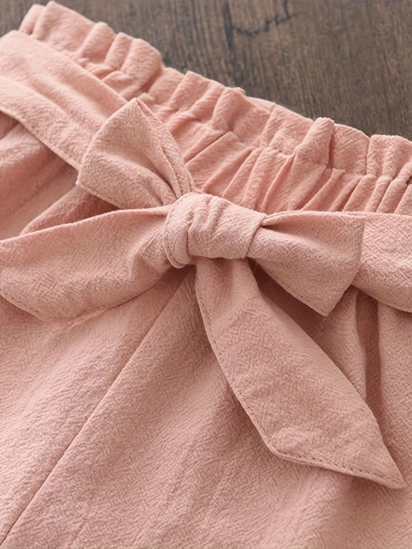 2pcs 100% Cotton Elegant Girls Outfits: Sleeveless Ruffle Trim Shirt Pullover + Shorts Set with Bow Belt for Summer Outdoor