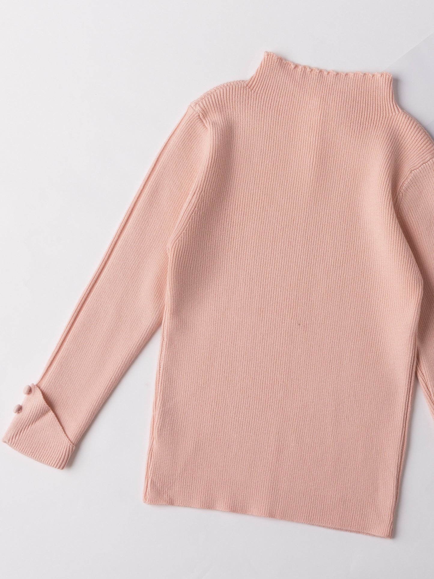 Girls Elegant Knit Pullover, Sweet Style Buttons Design Soft Stretchy Comfy Long Sleeve Layer Sweater For Fall/Winter