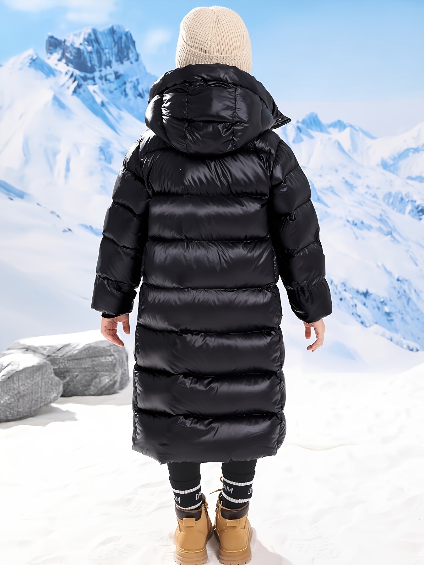 Girls Long Hooded Coat, Thick Warm Stylish Long Sleeve Casual Snow Suits, Fall/Winter