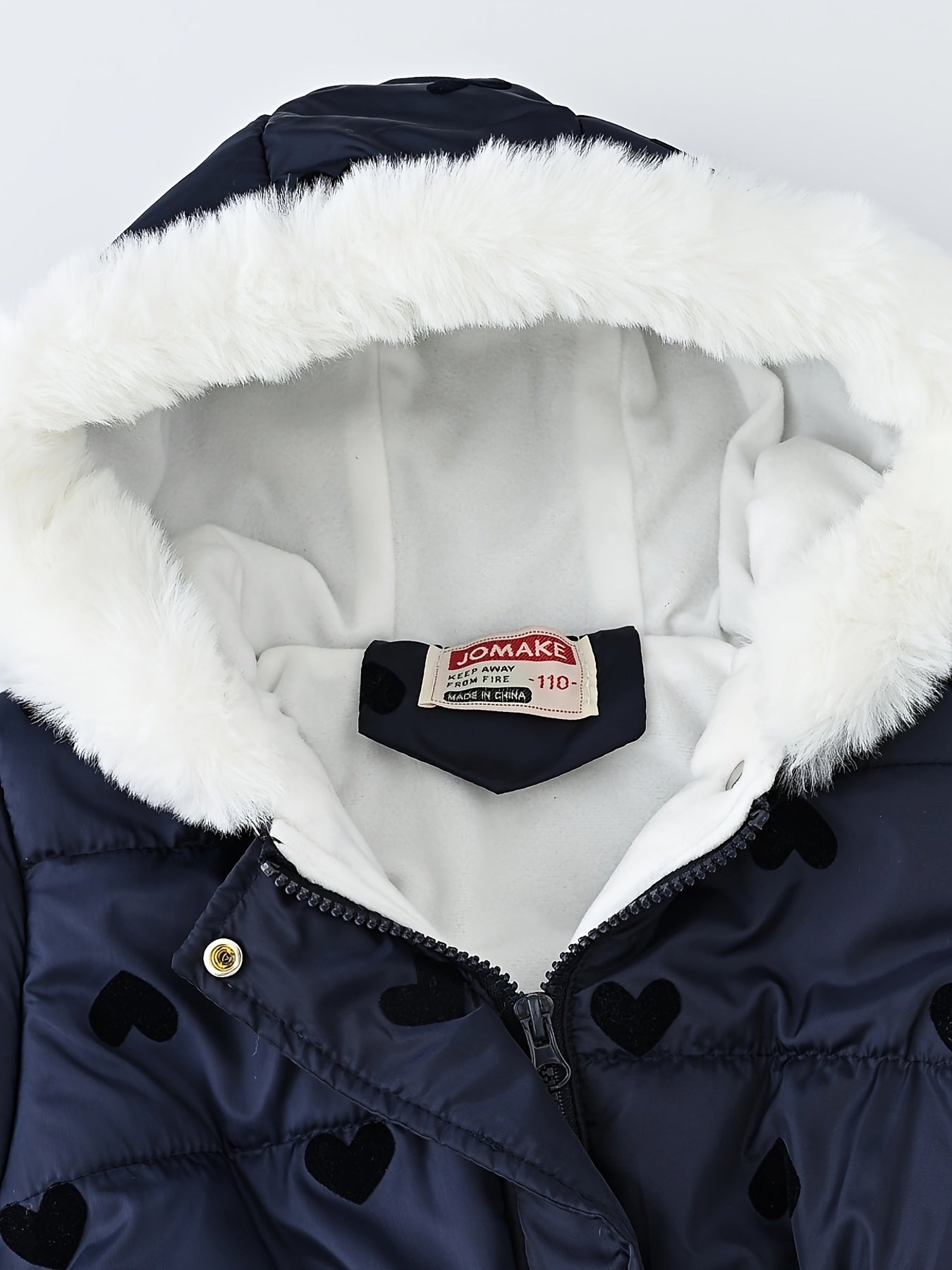 2024 JOMAKE Girls' Cozy Fleece-Lined Hooded Jacket with Floral & Heart Print - Warm Winter Outerwear for Youngsters