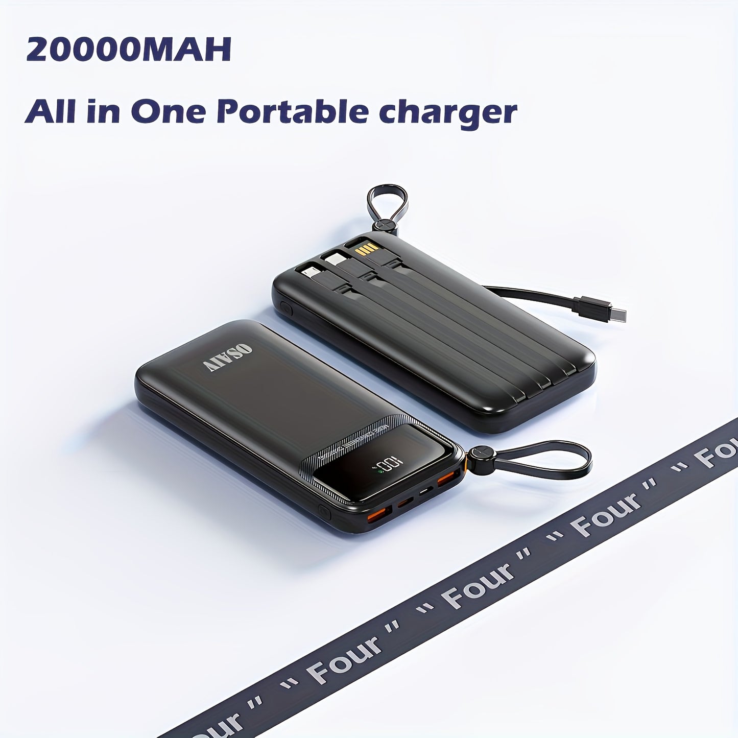 Power Bank: 20000mAh, 20W Fast Charging Portable Charger, Built-in Cable, USB C Battery Pack, Ultra-thin Portable Mobile Phone Charger. Spare Battery Suitable For All Mobile Phones And Tablets