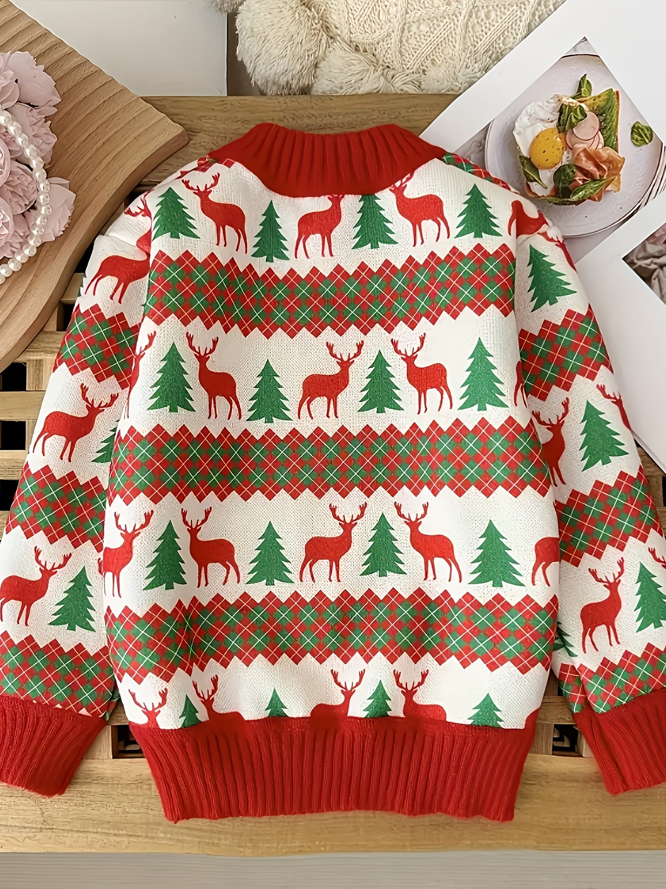 2024 Cozy Youngsters' Christmas Cartoon Sweater - Thick, Stretchy Polyester Blend Pullover for Boys & Girls, Perfect for Fall/Winter Parties
