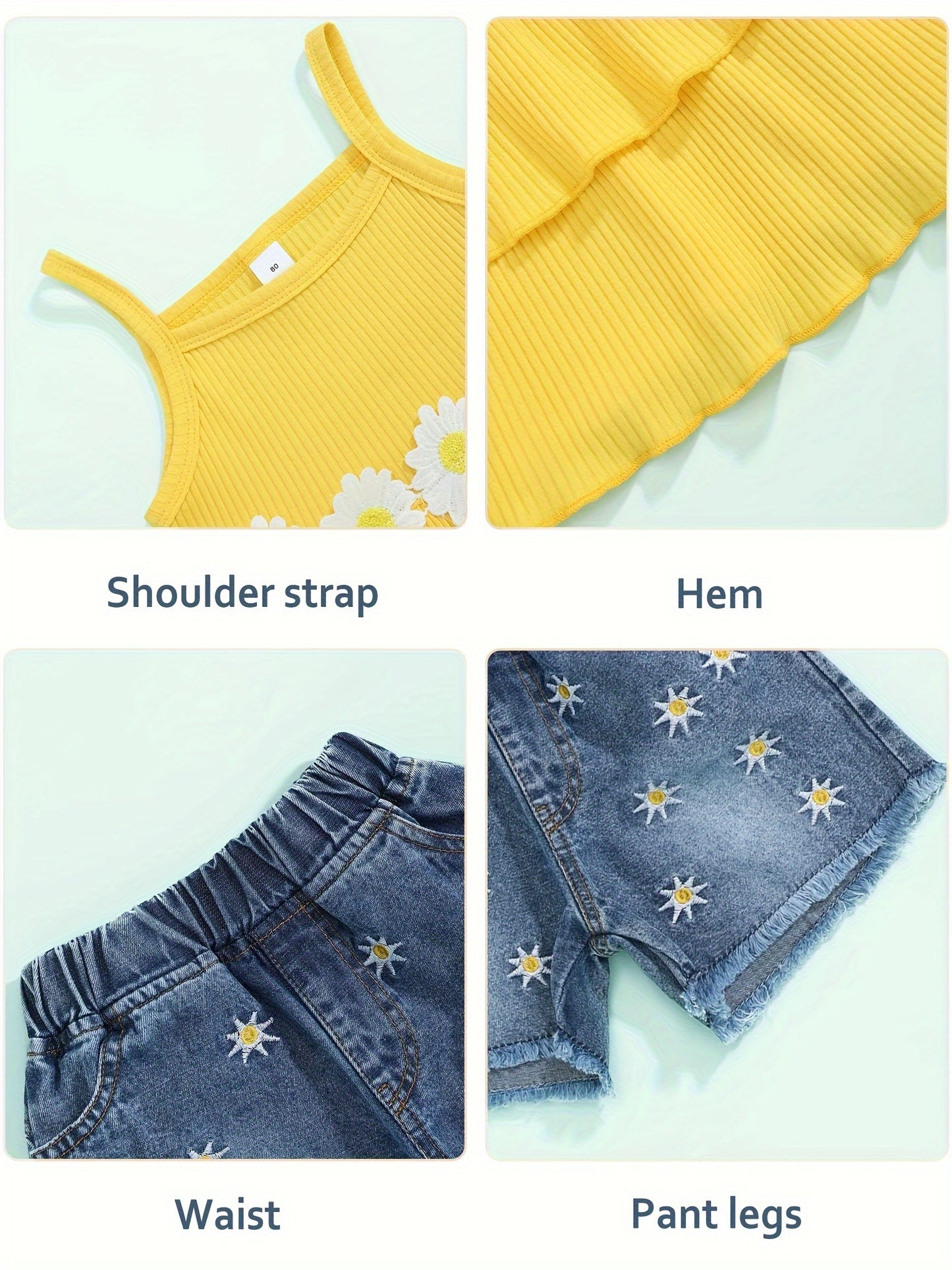 Toddler Kids Girls Summer 2-Piece Suit Baby Girls Short Sets Girls Sunflower Sleeveless Suit