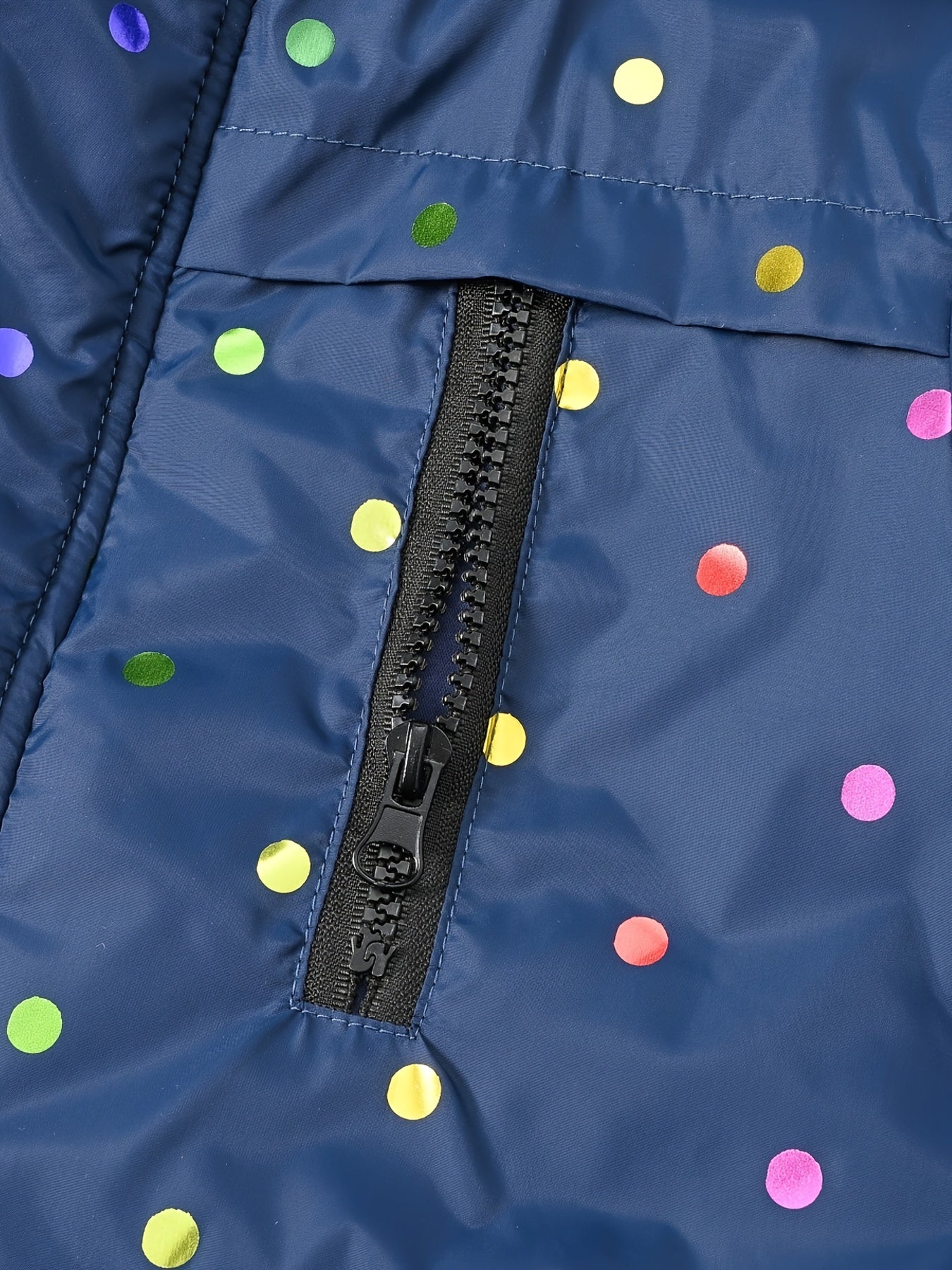 Thick Padded Full Print Hooded Coat For Girls, Detachable Hood Zip-up Casual Parkas For Winter/Fall, Stars/Dots Outdoor Cloth