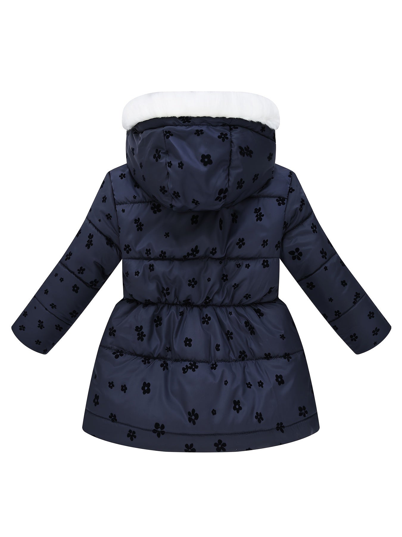 2024 JOMAKE Girls' Cozy Fleece-Lined Hooded Jacket with Floral & Heart Print - Warm Winter Outerwear for Youngsters