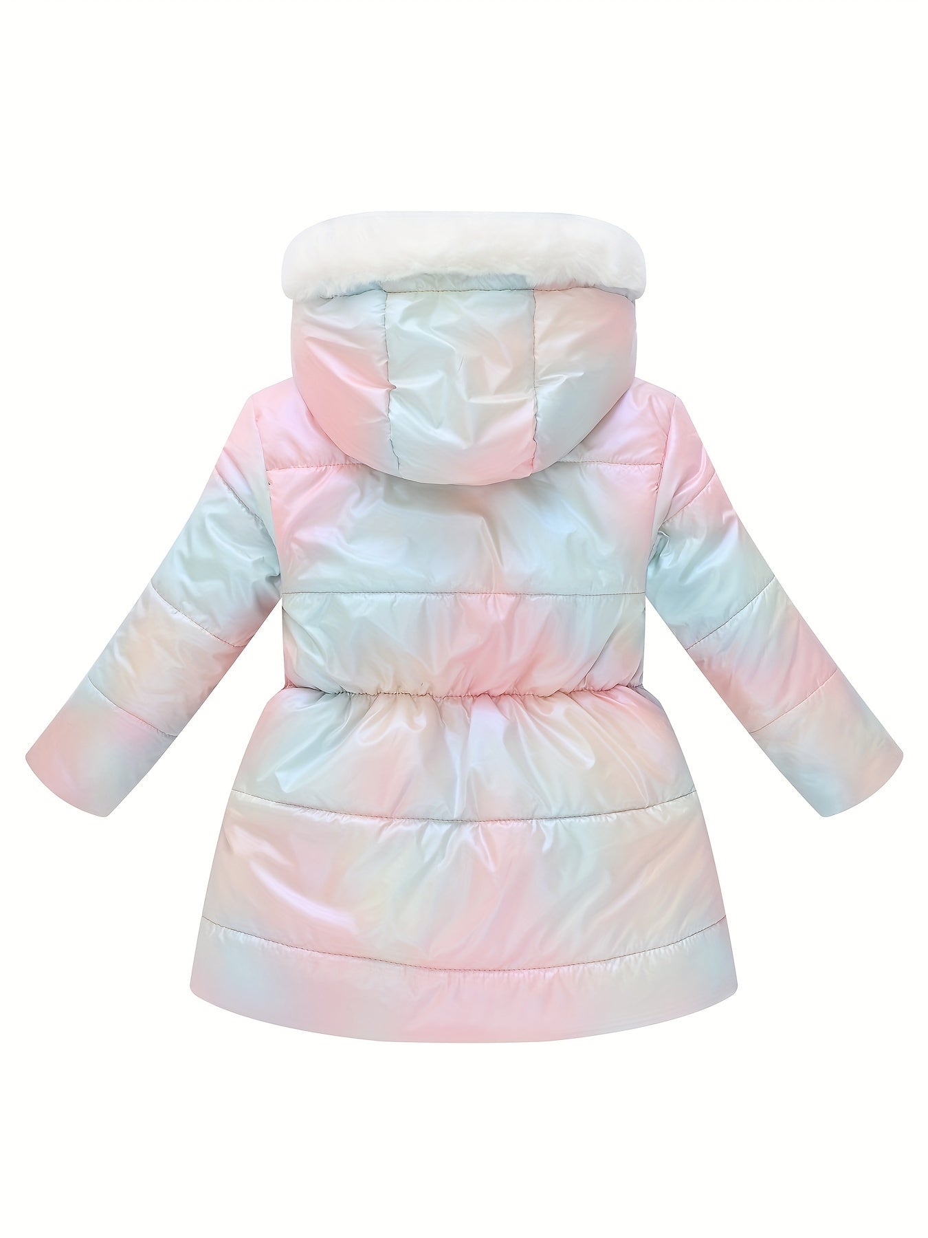 For Girls Thermal Fleece Lined Hooded Elegant Tie Dye/Solid Color Preppy Down Alternative Jacket for Winter/Fall