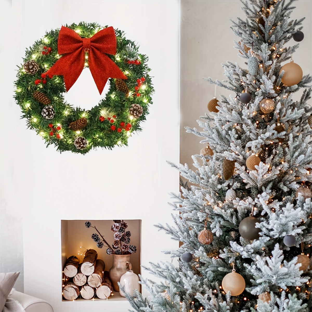 20-Inch Pre-Lit Christmas Wreath – Large Holiday Door Decoration with Lights