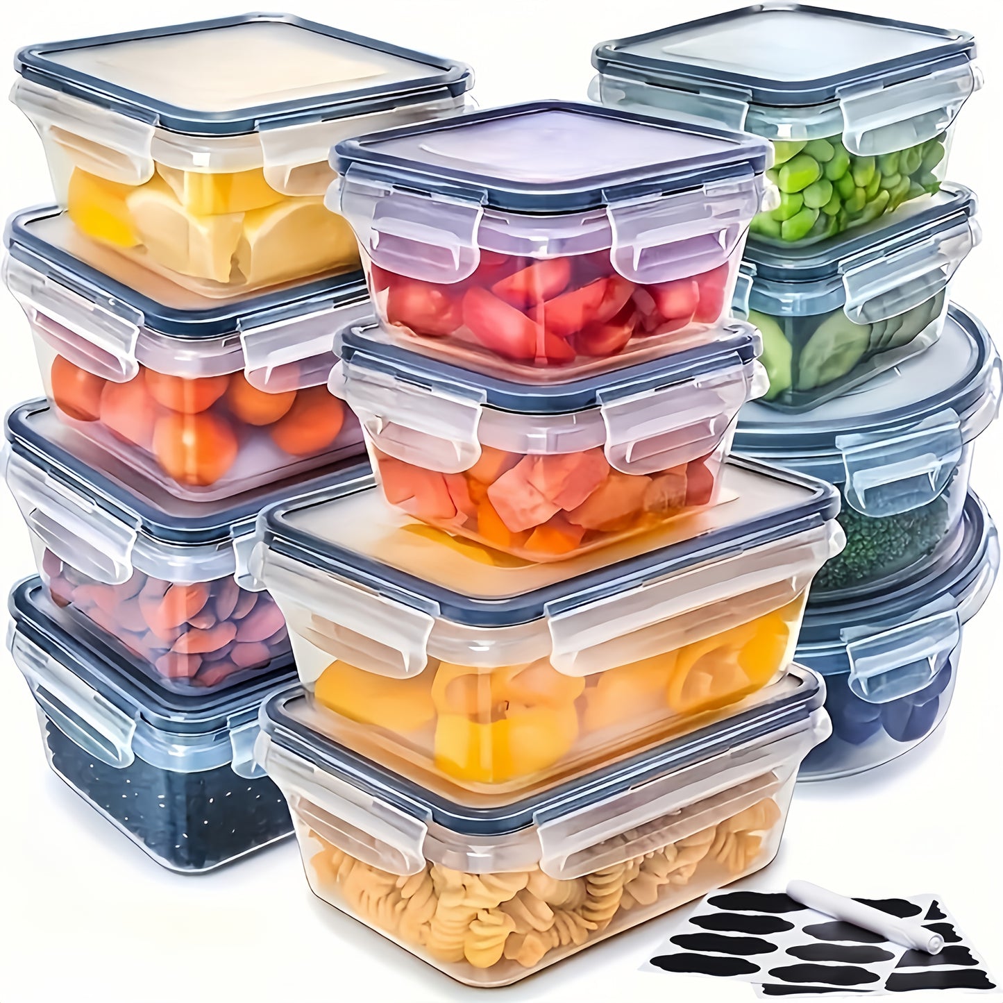 24/40/48pcs Food Storage Container, Fresh-Keeping Boxes, Easy-to-Secure Lids (12/20/24 Lids + 12/20/24 Containers)- Airtight Plastic Containers, Suitable For Pantry, Travel, Outdoor Picnics, Kitchen Organization, Comes With L