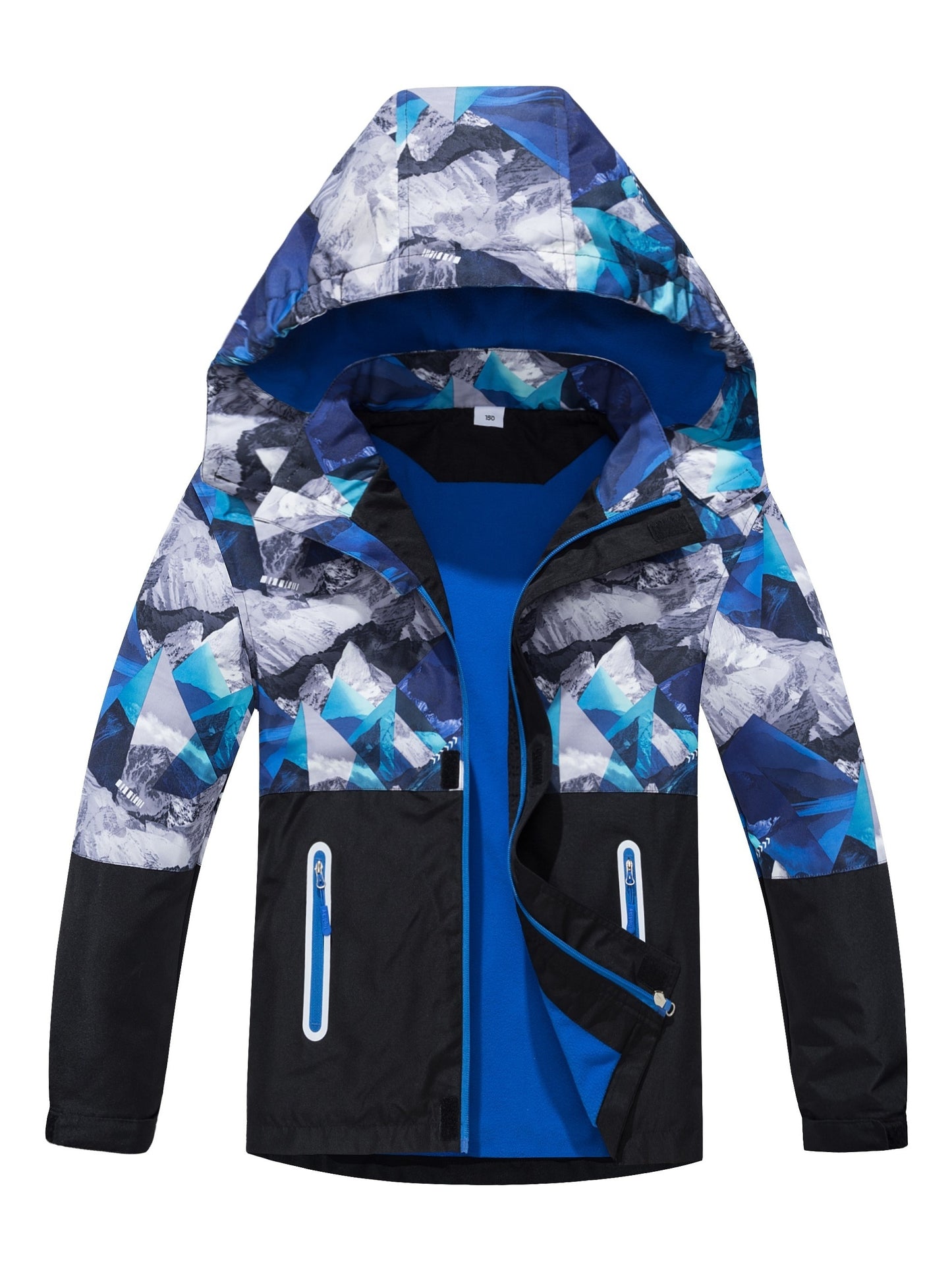 Boys Camouflage Splicing Rain Jacket For Kids Waterproof Coat With Removable Hood Lightweight Hooded Fleece Lined Raincoats Windbreakers