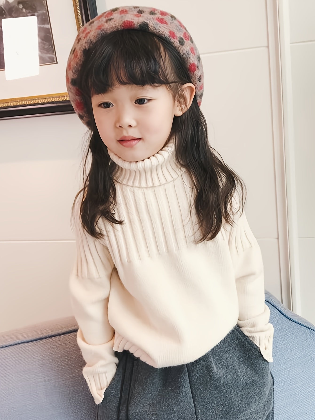 Children's Casual Chic Solid Color High Neck Knitted Pullover Sweater - Viscose Blend Long Sleeve Stretch Knit Top