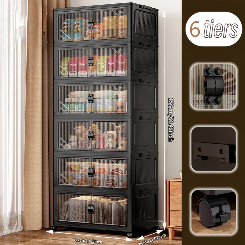Foldable Storage Cabinet with Clear Double Doors, Multi-Tier — product photo 10