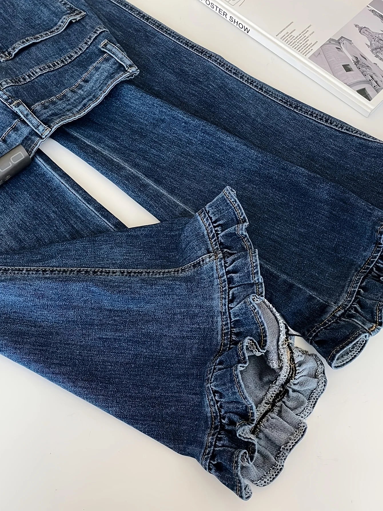 Ruffle-Hem Flared Jeans — High-Waist All-Season Romantic Denim — variant view 5