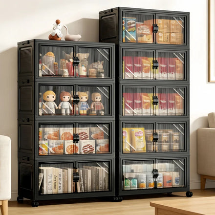 Foldable Storage Cabinet with Clear Double Doors, Multi-Tier — product photo 1