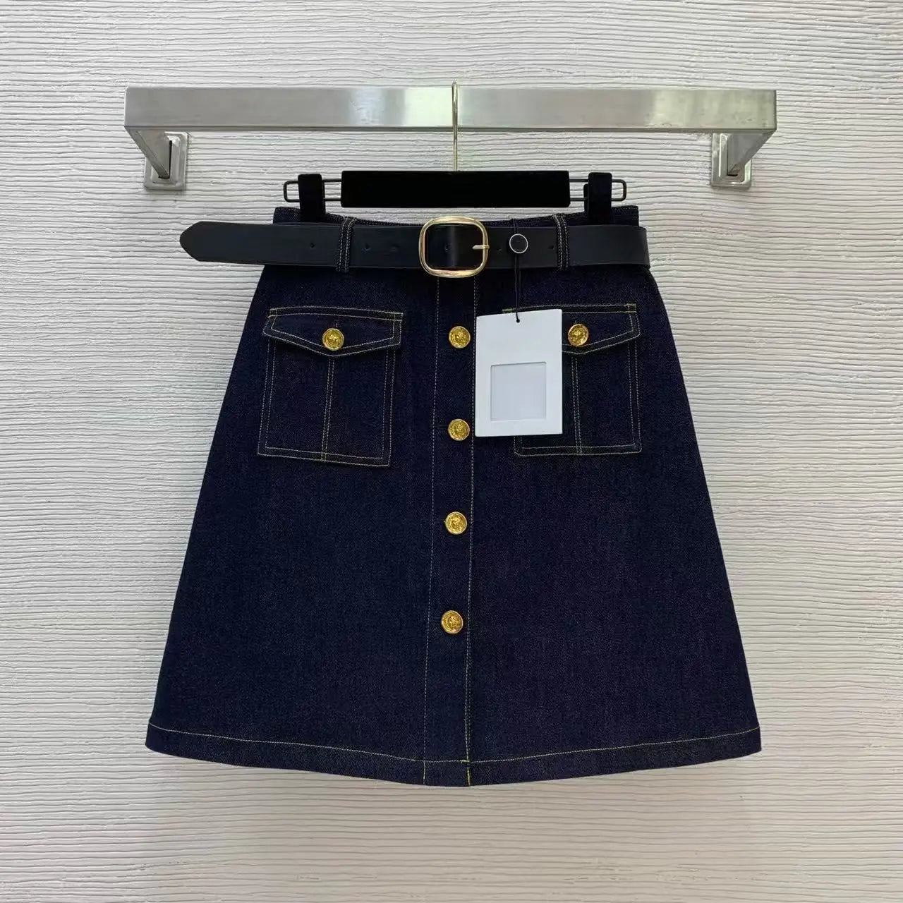 Double-Pocket A-Line Denim Skirt — High-Waisted Y2K Mini — front view