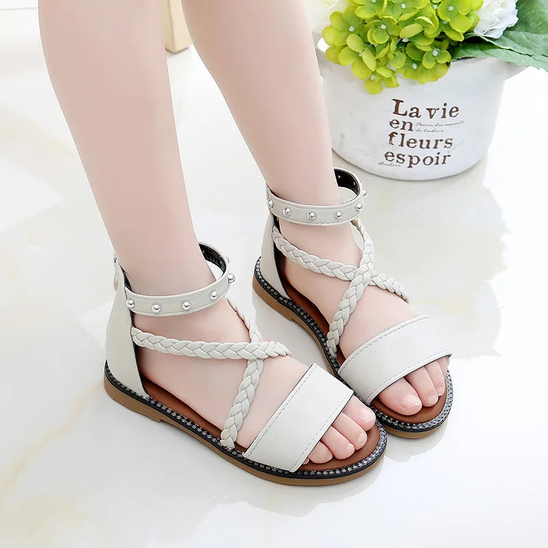 New Roman Rivet Girls’ Summer Dress Sandals – Stylish Open-Toe Shoes for Ages 3–12
