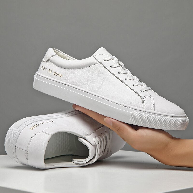Spring Summer White Genuine Leather Men's Shoes Men's Casual Shoes