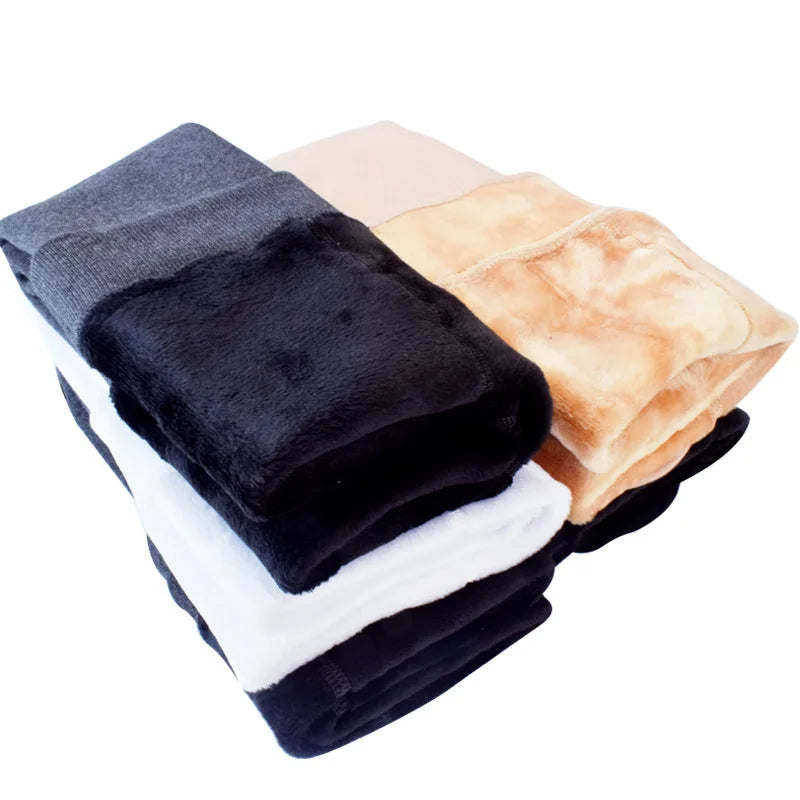 High-Quality Winter Girls’ Velvet Fur Leggings – Warm Elastic Waist Cotton Pants