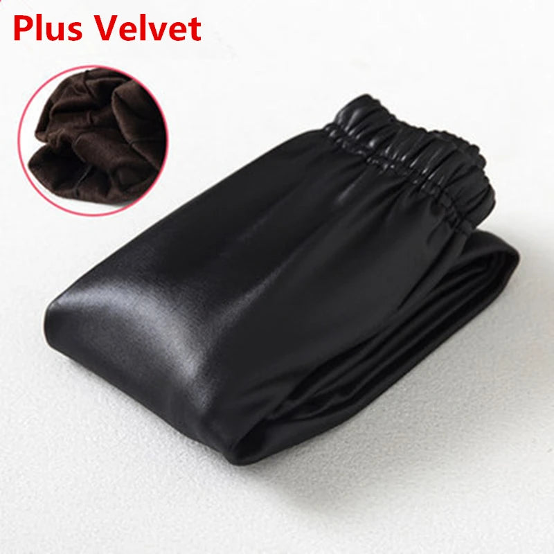 Girl Leggings Autumn Winter Thick Warm Kid Baby Bottom Part Pants PU Leather Pencil Pants Skinny Black