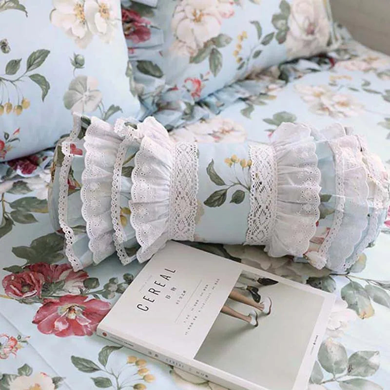 Korean 100% Cotton Floral Bedding Set – 4-Piece Duvet Cover with Flounced Cake Layer Ruffles