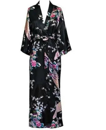 Plus Size XXXL Chinese Women Long Robe Print Flower Peacock Kimono Wedding Robes Sexy Sleepwear
