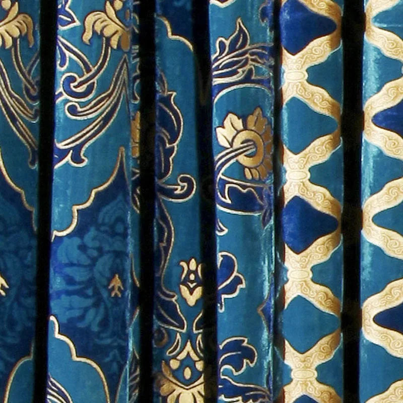 Luxury Romantic Velvet Curtain for Window, Beaded Valance, Gold and Royal Blue, Blackout for Bedroom, Living Room, Wedding